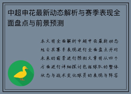 中超申花最新动态解析与赛季表现全面盘点与前景预测